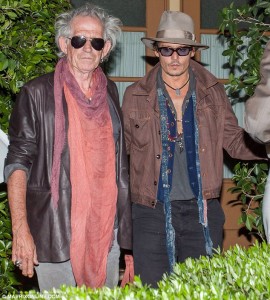 Rolling Stones guitarist Keith Richards, left, and actor Johnny Depp together May 22 at an L.A. restaurant. Depp is sporting a pair of Old Focals Rockers.