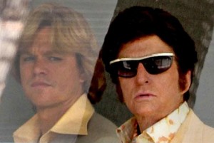 Matt Damon and Michael Douglas in the HBO original movie, "Behind the Candelabra," a biopic about Liberace (Douglas) and his relationship with his younger lover (Damon). Douglas is wearing one of 250 pairs of Old Focal frames provided for the film.